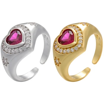 ZHUKOU culoare auriu rose red zircon inima inel pentru femei CZ cristal deschidere femei inel moda bijuterii en-gros VJ297