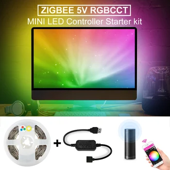 Zigbee RGBCCT Benzi cu LED-uri USB Mini Controller 5V 2M Smart TV LED Bandă Bandă de Lumină de Alexa Echo Plus de Control Zigbee 3.0 Hub