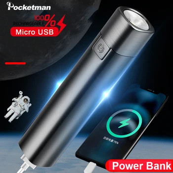 În aer liber Lanterna Portabil Mini Lanterna Lanterna Lampa Power Bank Cu Cablu USB Cu Construit în 18650 Baterie pentru iphone android